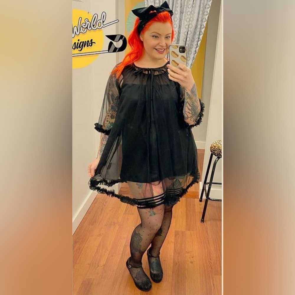 Pillow Talk by Unique Vintage Inspired Black Sheer Chemise